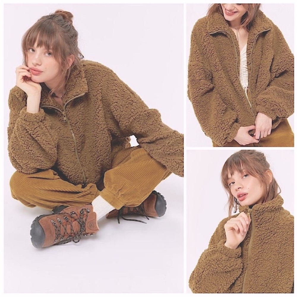 URBAN OUTFITTERS | 90s CROPPED TEDDY PULLOVER JACKET